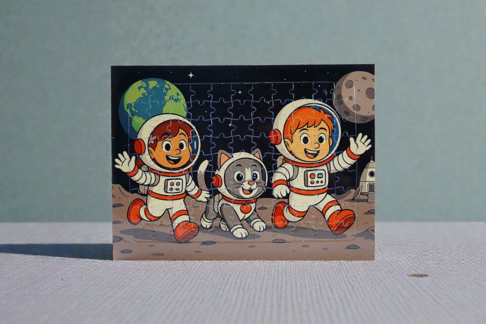 96 Parça A4 Puzzle Piroş Aliş ve ve Mırmır Ay'a Merhaba Hayellerden Doğan Puzzle