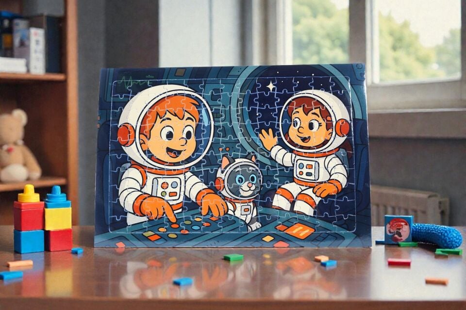 130 Parça A3 Puzzle Piroş Aliş ve Mırmır Ay'a Merhaba Hayellerden Doğan Puzzle