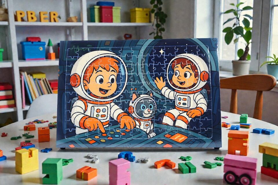 130 Parça A3 Puzzle Piroş Aliş ve Mırmır Ay'a Merhaba Hayellerden Doğan Puzzle