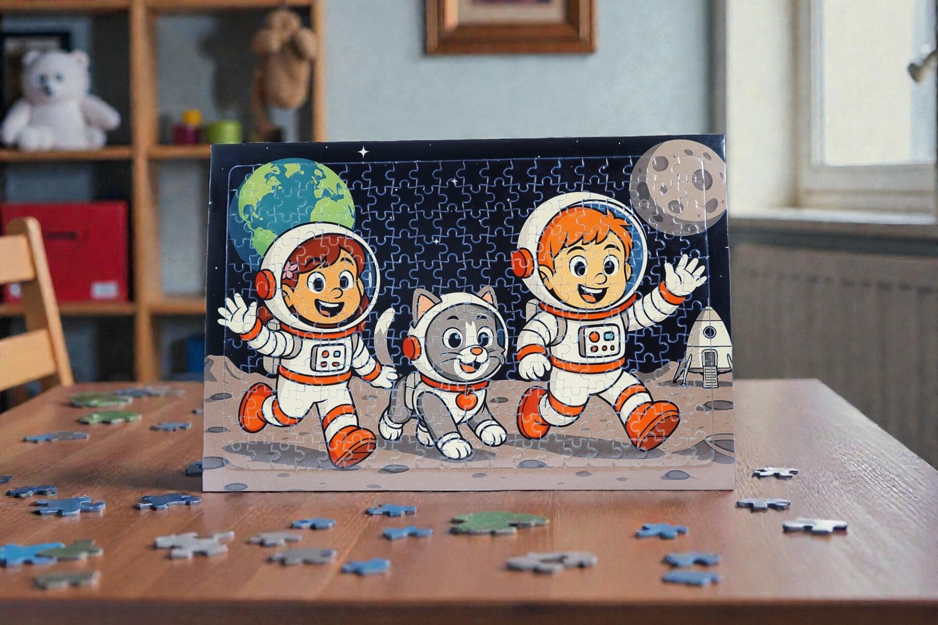 240 Parça A3 Puzzle Piroş Aliş ve Mırmır Ay'a Merhaba Hayellerden Doğan Puzzle