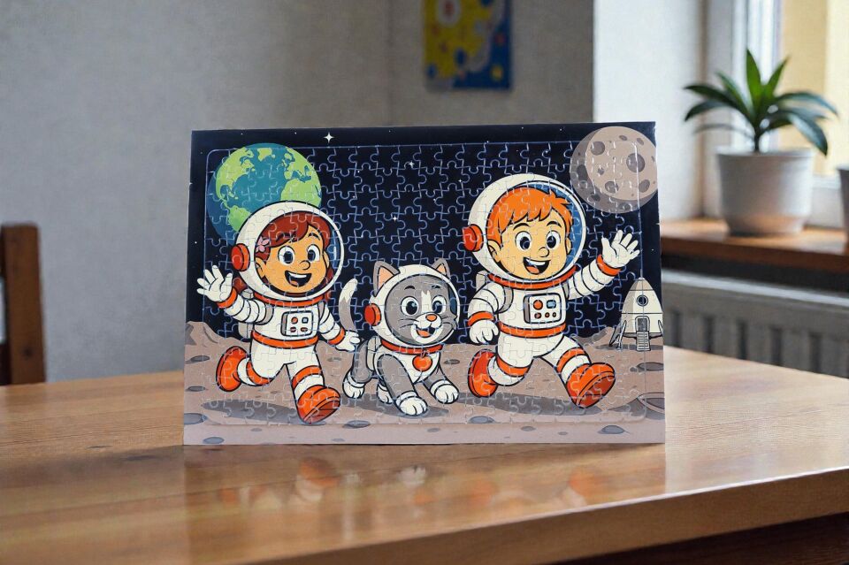 240 Parça A3 Puzzle Piroş Aliş ve Mırmır Ay'a Merhaba Hayellerden Doğan Puzzle