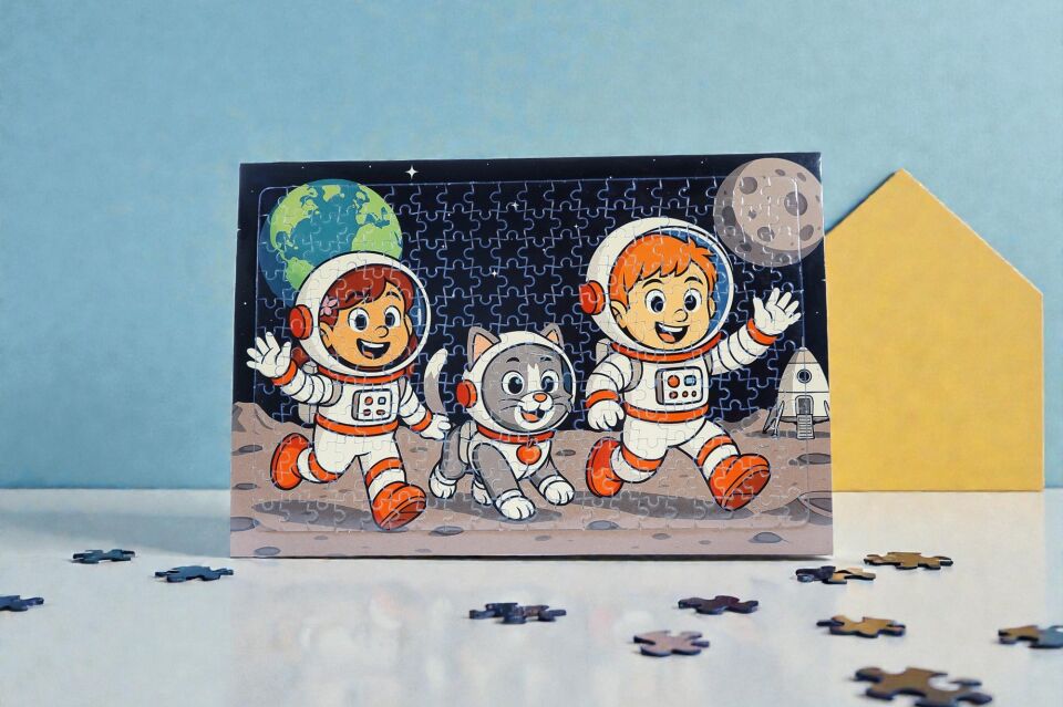 240 Parça A3 Puzzle Piroş Aliş ve Mırmır Ay'a Merhaba Hayellerden Doğan Puzzle