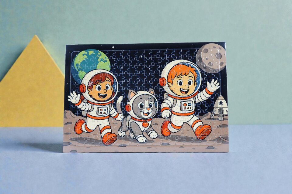 240 Parça A3 Puzzle Piroş Aliş ve Mırmır Ay'a Merhaba Hayellerden Doğan Puzzle