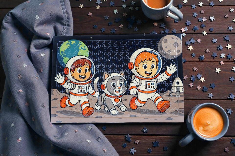 240 Parça A3 Puzzle Piroş Aliş ve Mırmır Ay'a Merhaba Hayellerden Doğan Puzzle