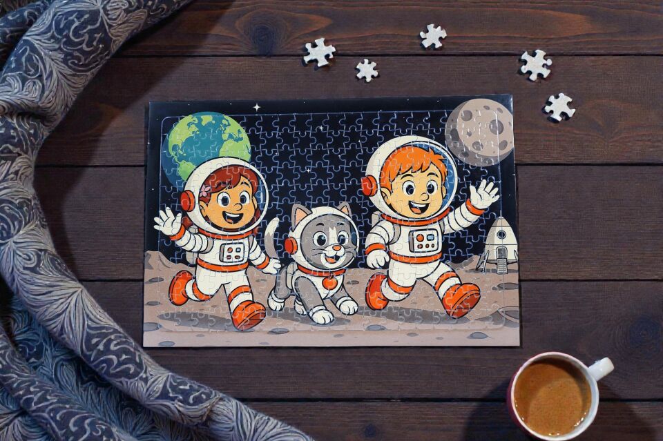 240 Parça A3 Puzzle Piroş Aliş ve Mırmır Ay'a Merhaba Hayellerden Doğan Puzzle