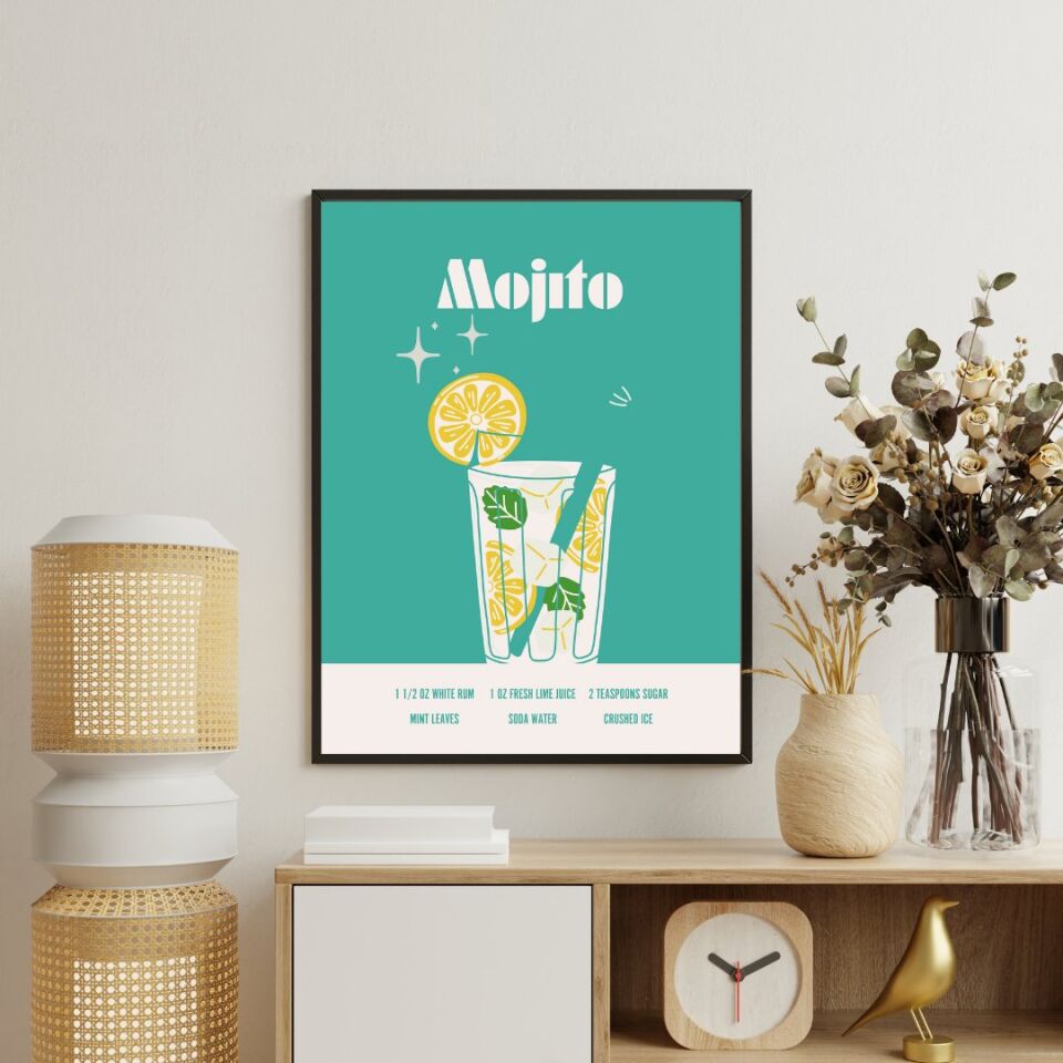 Renkli Kokteyler Duvar Tablosu Çerçeveli 3'lü Set Siyah - 40 x 50