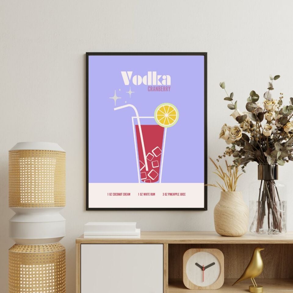 Renkli Kokteyler Duvar Tablosu Çerçeveli 3'lü Set Siyah - 50 x 70