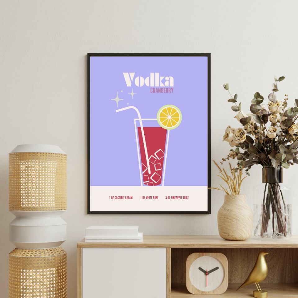 Renkli Kokteyler Duvar Tablosu Çerçeveli 3'lü Set Siyah - 30 x 42