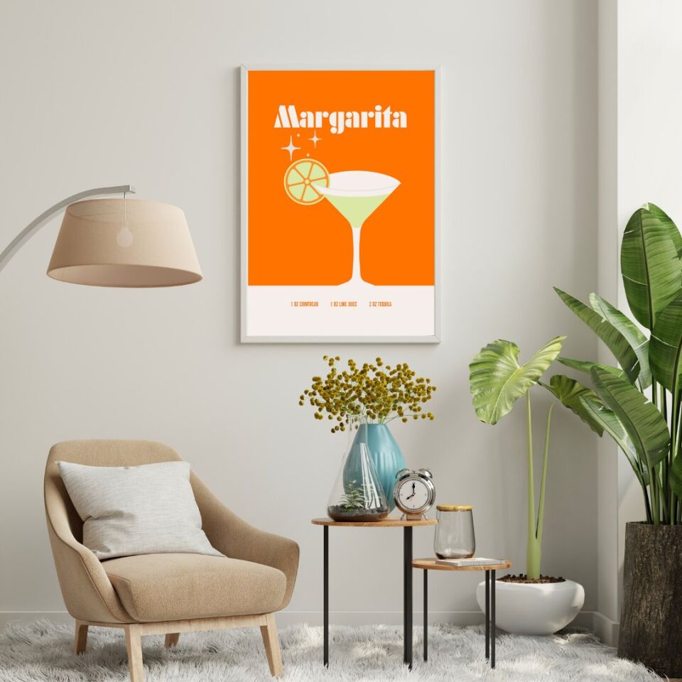 Renkli Kokteyler Duvar Tablosu Çerçeveli 3'lü Set Beyaz - 40 x 50