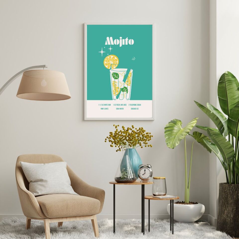 Renkli Kokteyler Duvar Tablosu Çerçeveli 3'lü Set Beyaz - 40 x 50