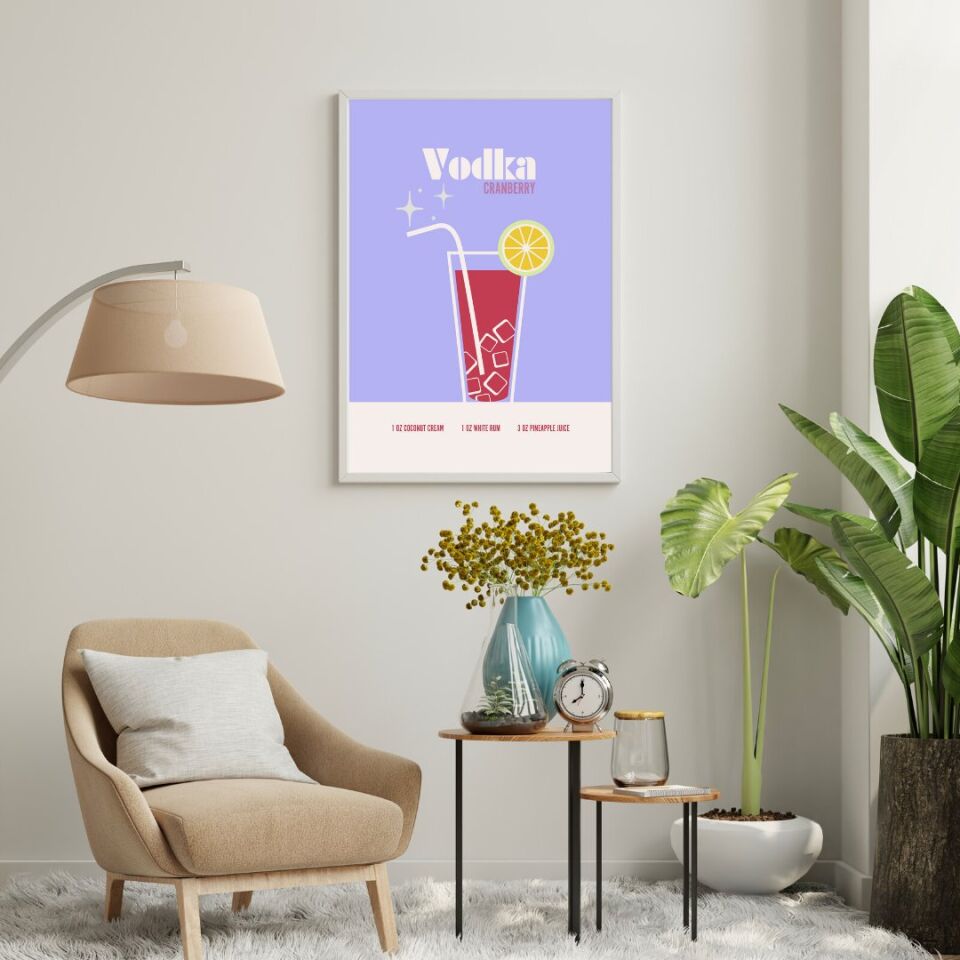 Renkli Kokteyler Duvar Tablosu Çerçeveli 3'lü Set Beyaz - 50 x 70