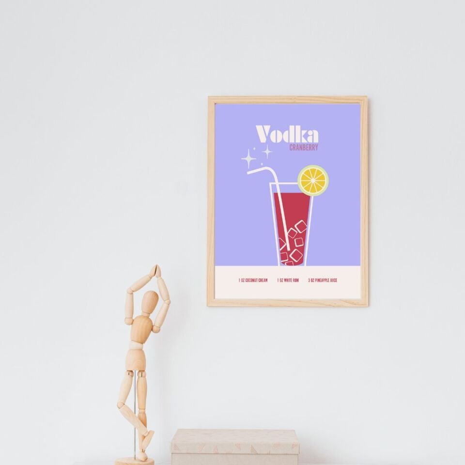 Renkli Kokteyler Duvar Tablosu Çerçeveli 3'lü Set Ahşap - 35 x 50