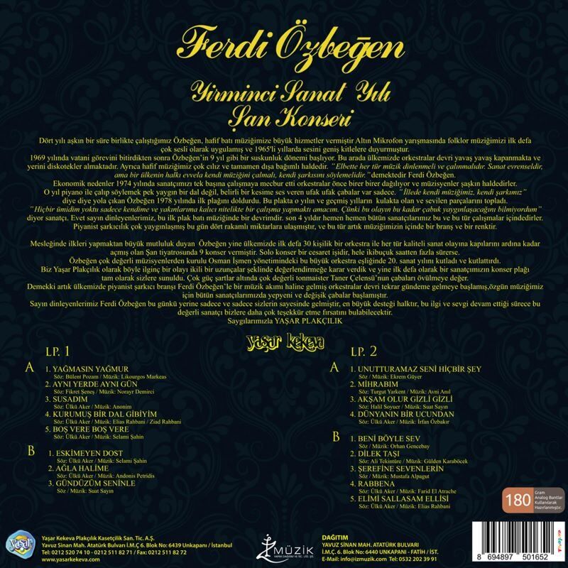 Ferdi Özbeğen 20. Sanat Yılı Şan Konseri - Renkli Plak