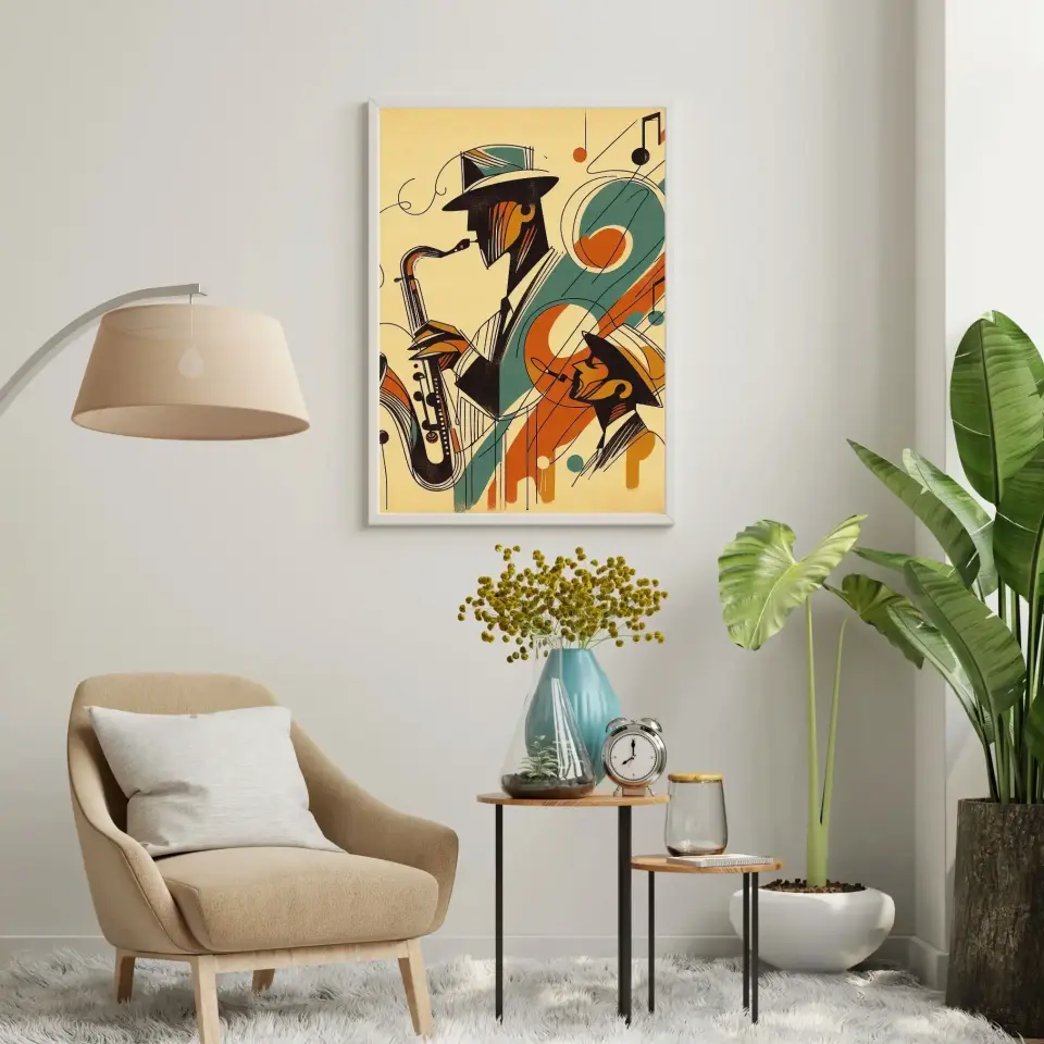 Cazın Geometrisi Kolleksiyonu Gece Yarısı Saksofonu Beyaz - 21 x 30