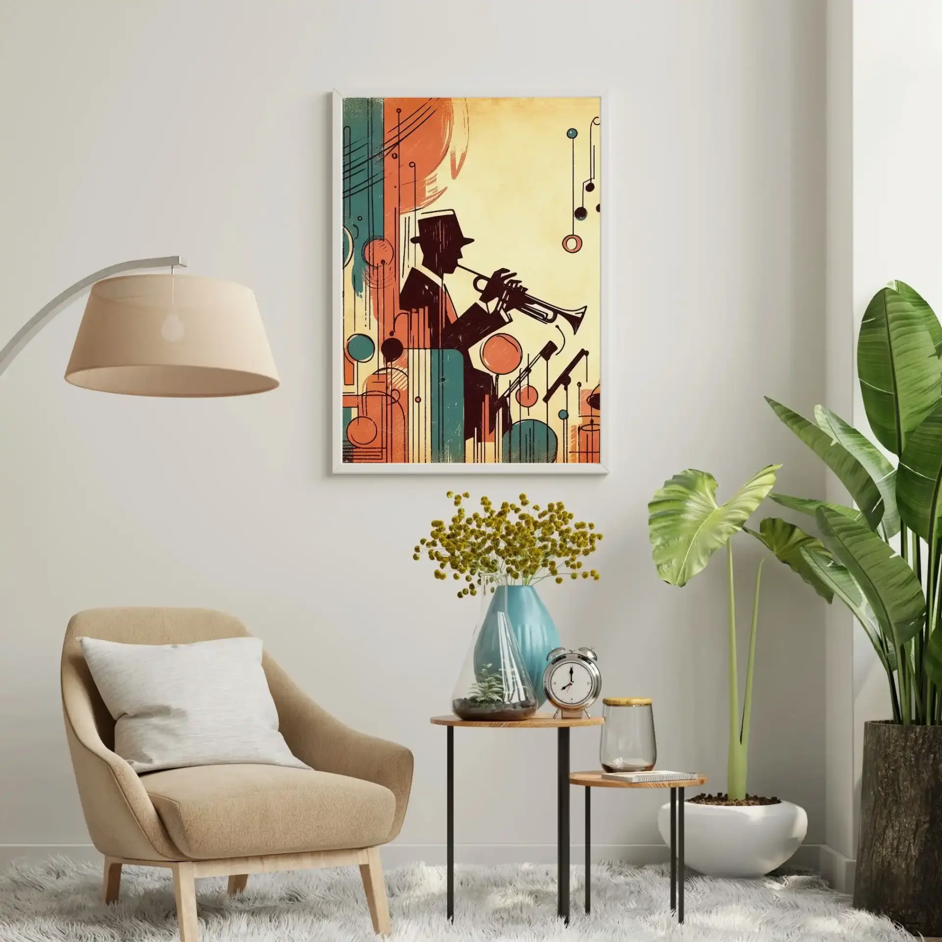 Cazın Geometrisi Kolleksiyonu Mavi Notalar Beyaz - 35 x 50