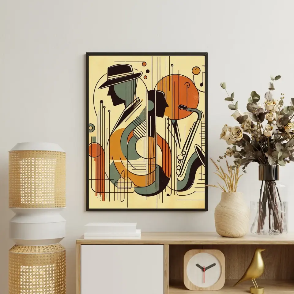 Cazın Geometrisi Kolleksiyonu Altın Doğaçlama Siyah - 30 x 42