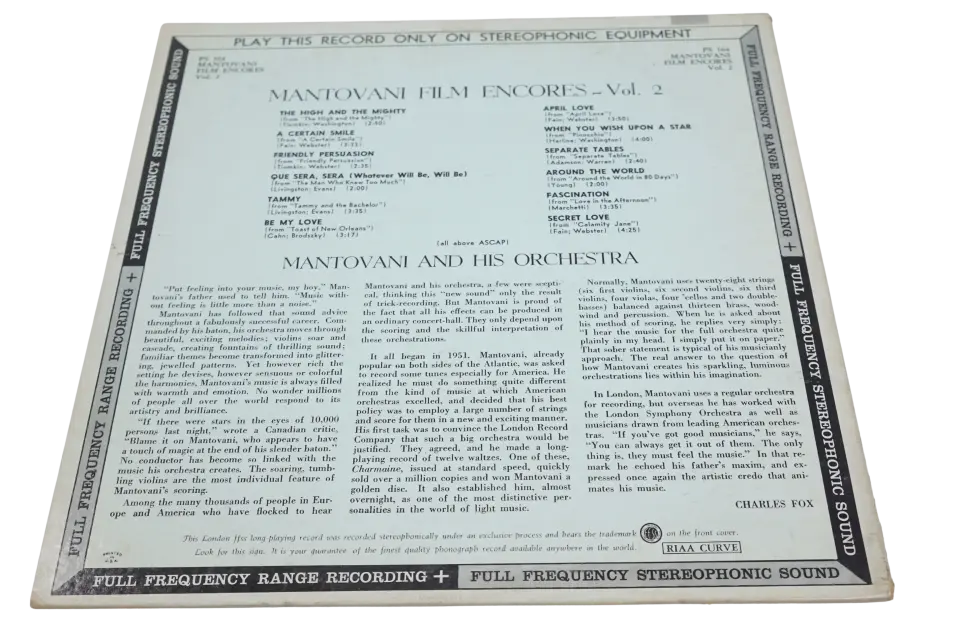 Mantovani And His Orchestra Film Encores Vol. 2 - Plak