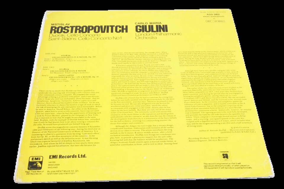 Rostropovitch Giulini Dvořák Saint-Saëns London Philharmonic Orchestra Cello Concerto Cello Concerto No.1 - Plak
