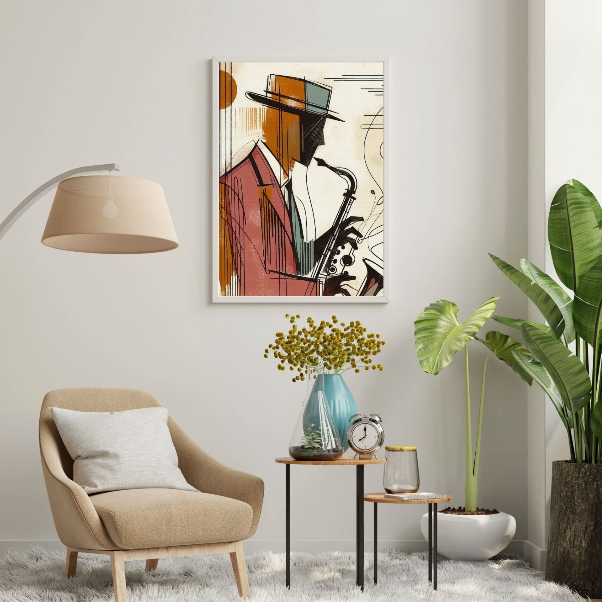 Cazın Geometrisi Kolleksiyonu Gece Yarısı Melodileri Beyaz - 50 x 70