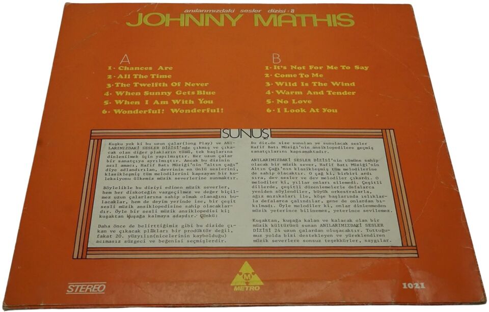 Johnny Mathis Anılarımızdaki Sesler Dizisi 8 - Plak