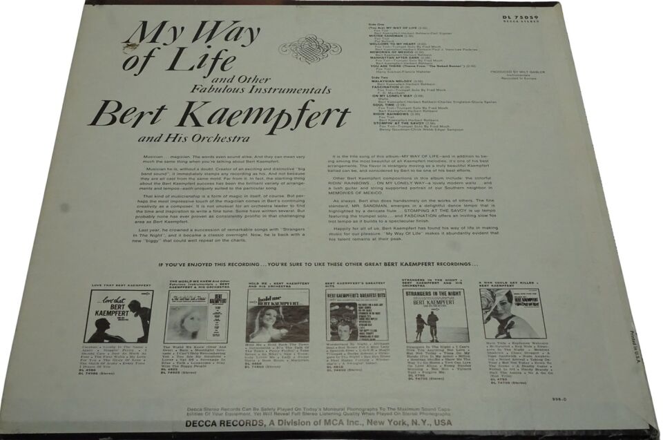 Bert Kaempfert And His Orchestra My Way Of Life - Plak