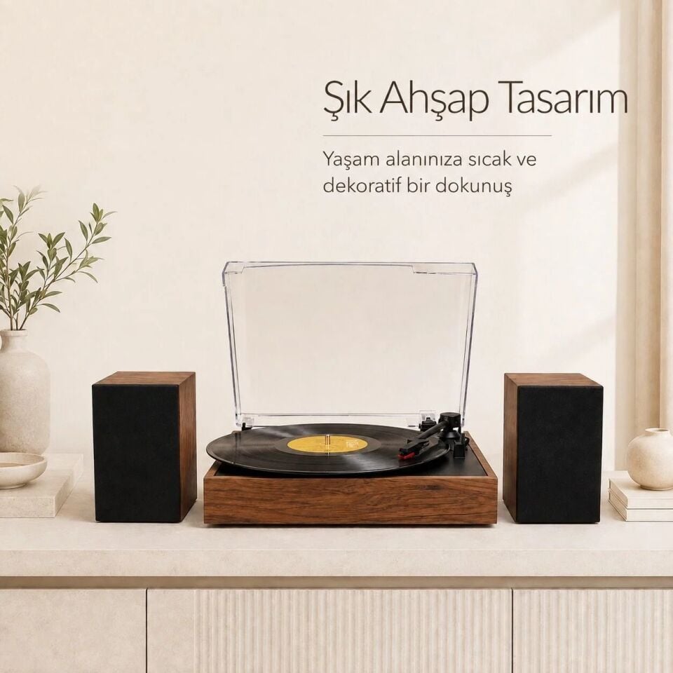 Record Master RM-519 Ahşap Kasa Plak Çalar Tüm Plaklar İle Uyumlu