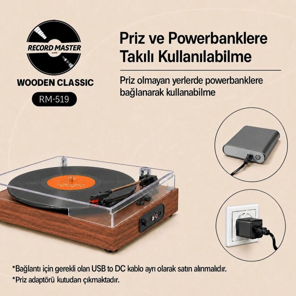 Record Master RM-519 Ahşap Kasa Plak Çalar Tüm Plaklar İle Uyumlu