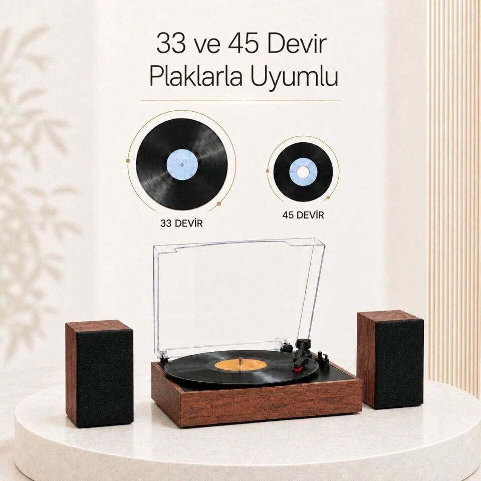 Record Master RM-519 Ahşap Kasa Plak Çalar Tüm Plaklar İle Uyumlu