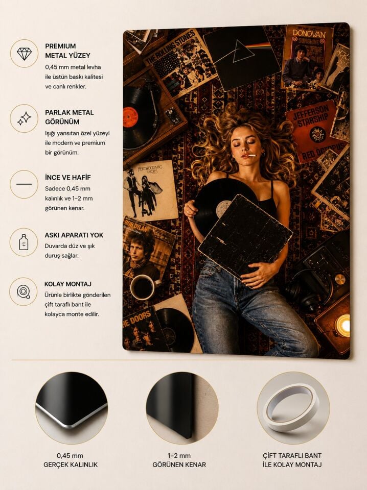Plak Hikayeleri Kolleksiyonu Analog Düşler Metal Tablo