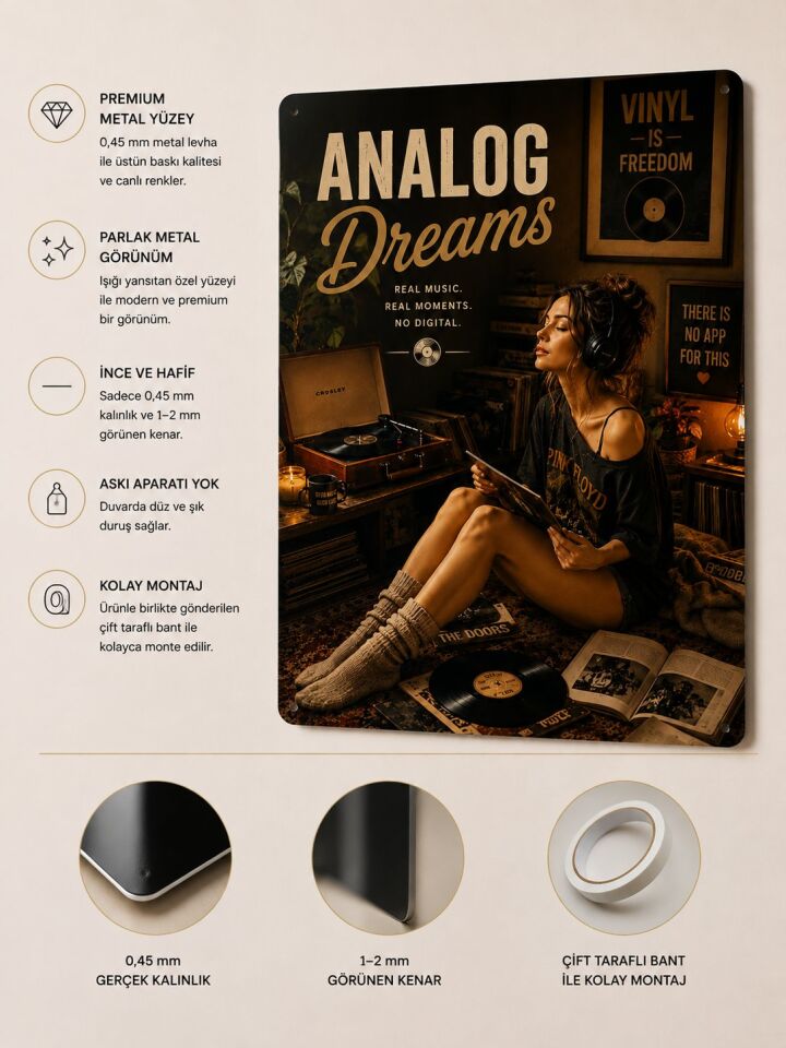 Plak Hikayeleri Kolleksiyonu Analog Anlar Metal Tablo